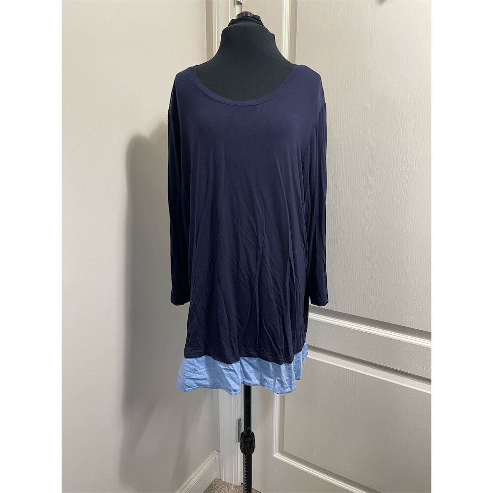 CJ Banks Women's 1X Navy Blue Long Sleeve Scoop Neck Blouse (sku#314)